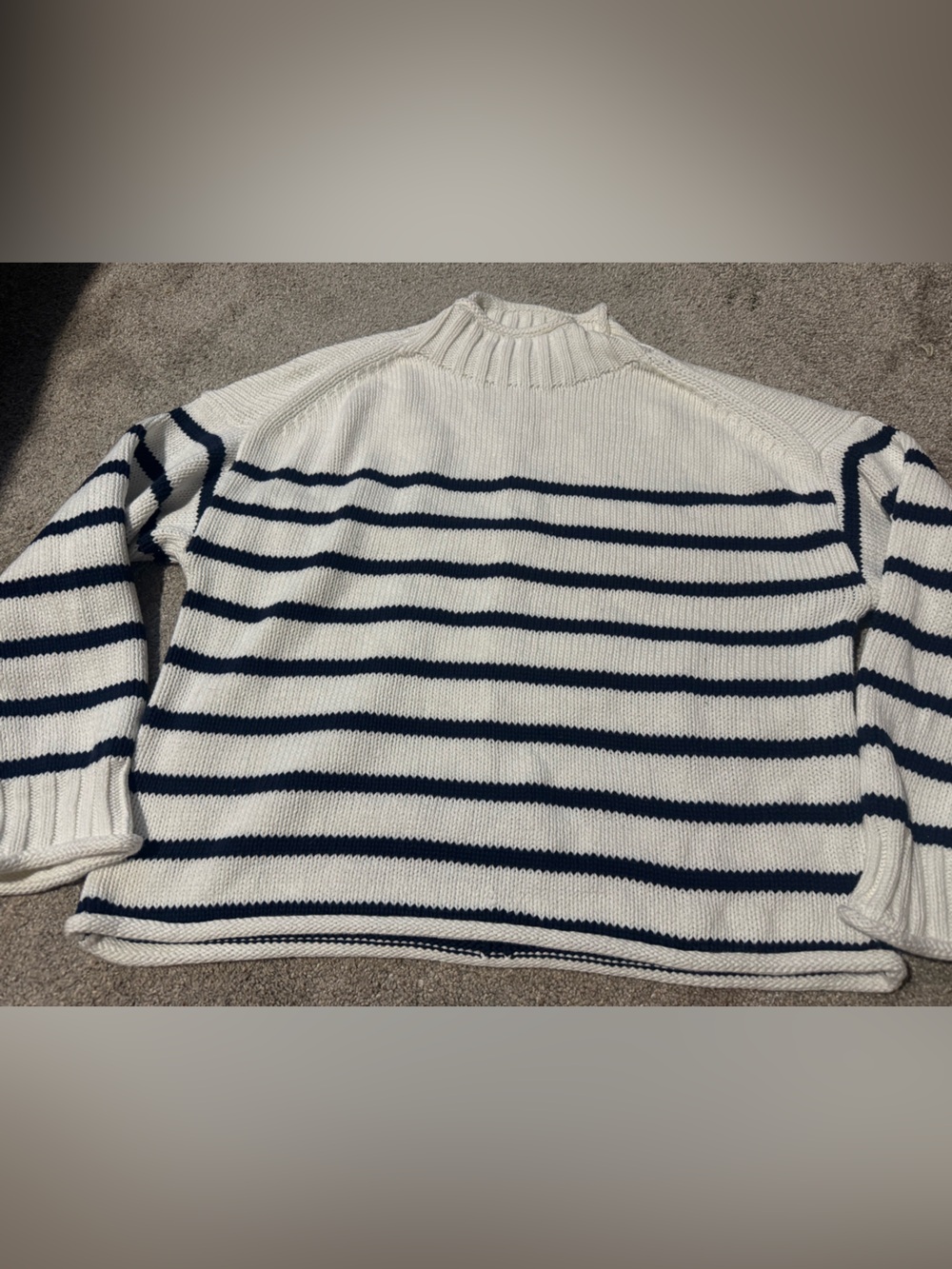 J Crew Rollneck Sweater in White with Navy Stripes!
